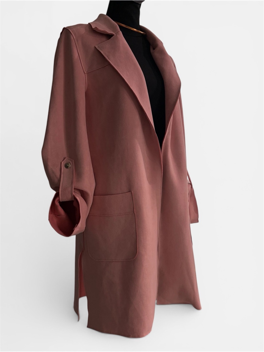Faux suede long sleeve pink jacket with pockets Sybilla Size XS - Picture 3 of 4